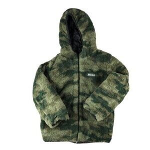 Eddie Bauer Boys Large Camo Fleece Reversible Coat, Green, Black, Hooded